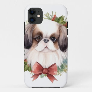Japanese Chin Christmas Wreath Festive Pup iPhone 11 Case