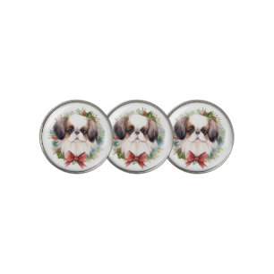 Japanese Chin Christmas Wreath Festive Pup Golf Ball Marker