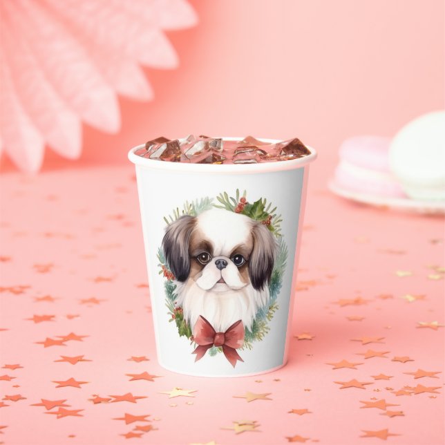 Japanese Chin Christmas Wreath Festive Pup Paper Cups (Insitu)