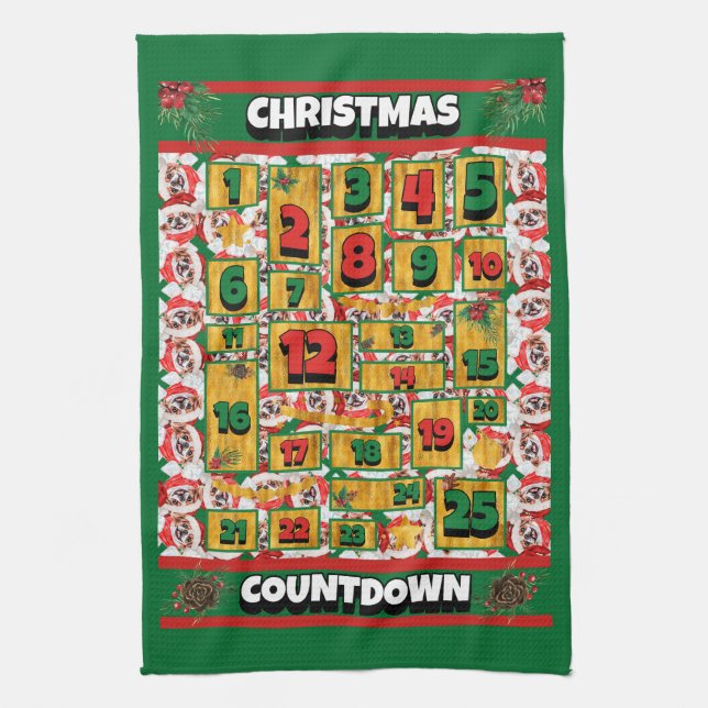 Japanese Chin Countdown Christmas Advent Calendar Kitchen Towel (Vertical)