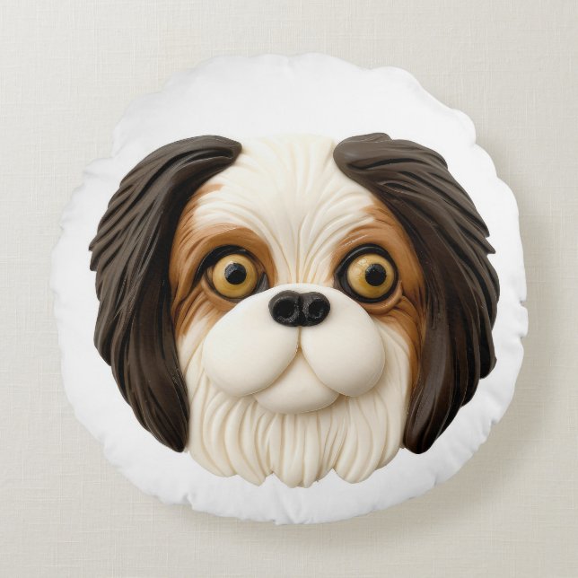 Japanese Chin Dog 3D Inspired Round Pillow (Front)