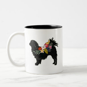Japanese Chin Dog Breed Bohemian Floral Silhouette Two-Tone Coffee Mug