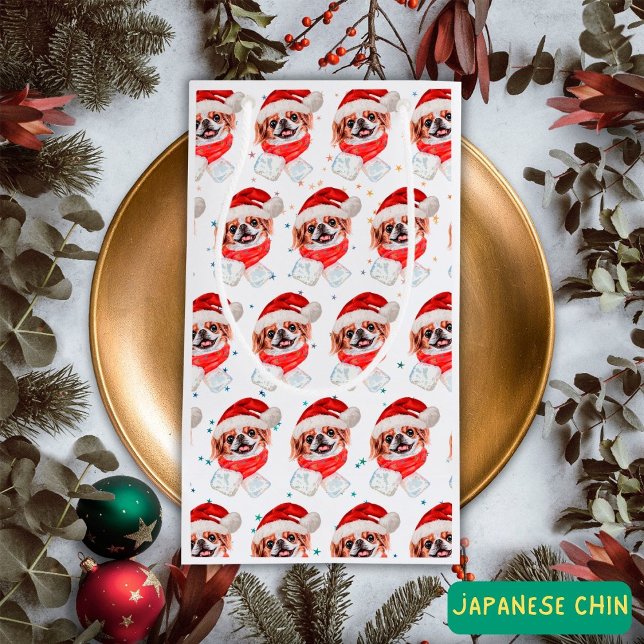 Japanese Chin Dog Breed Christmas Stars Small Gift Bag (Creator Uploaded)