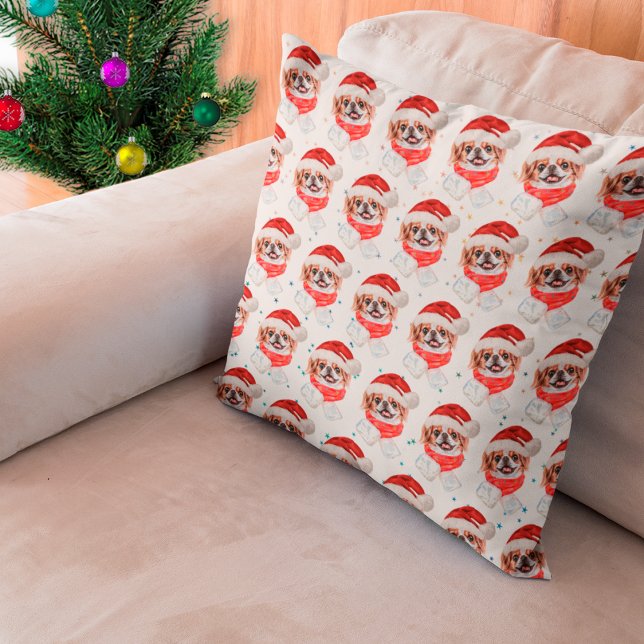 Japanese Chin Dog Breed Christmas Stars Throw Pillow (Creator Uploaded)