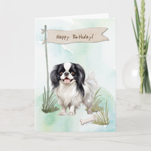 Japanese Chin Dog Breed Under Birthday Sign Card (Front)