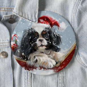 Japanese Chin Dog Christmas Festive Button