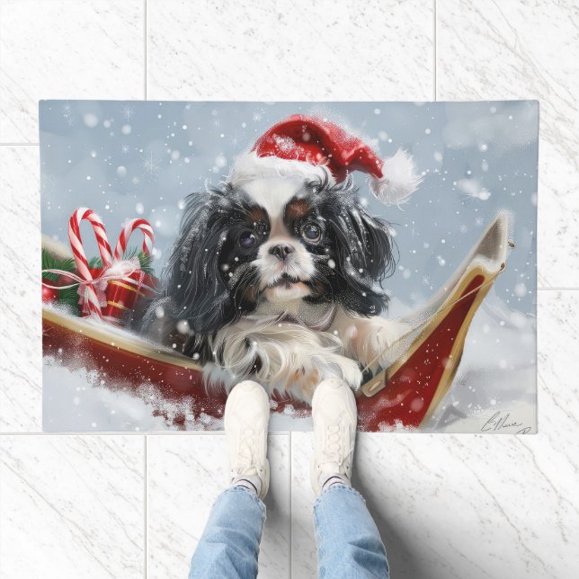 Japanese Chin Dog Christmas Festive Doormat (Indoor)