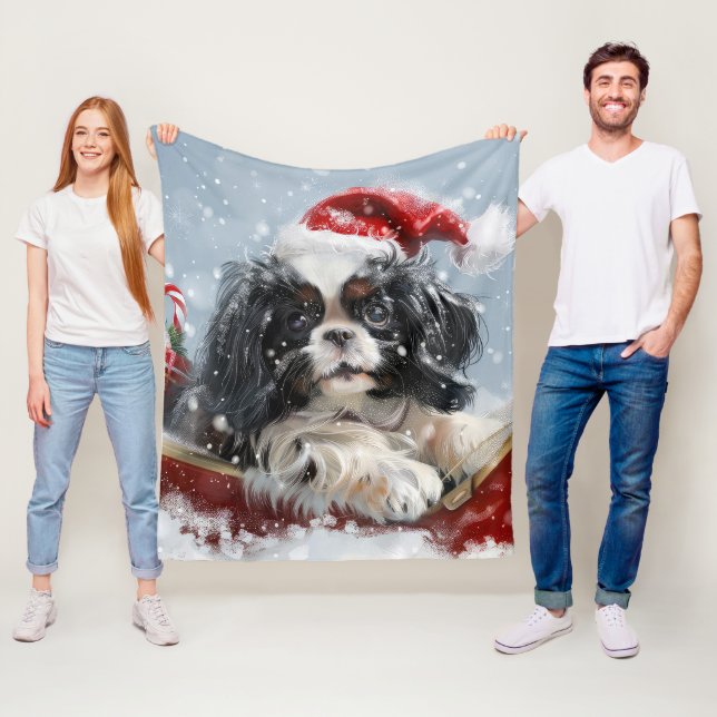 Japanese Chin Dog Christmas Festive Fleece Blanket (In Situ)