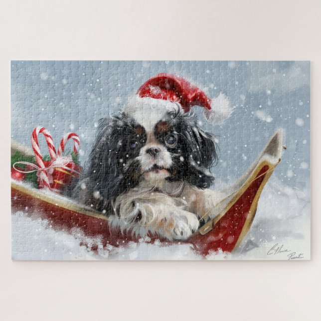 Japanese Chin Dog Christmas Festive Jigsaw Puzzle (Horizontal)