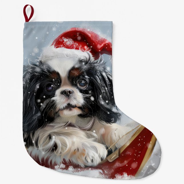 Japanese Chin Dog Christmas Festive Large Christmas Stocking (Front)