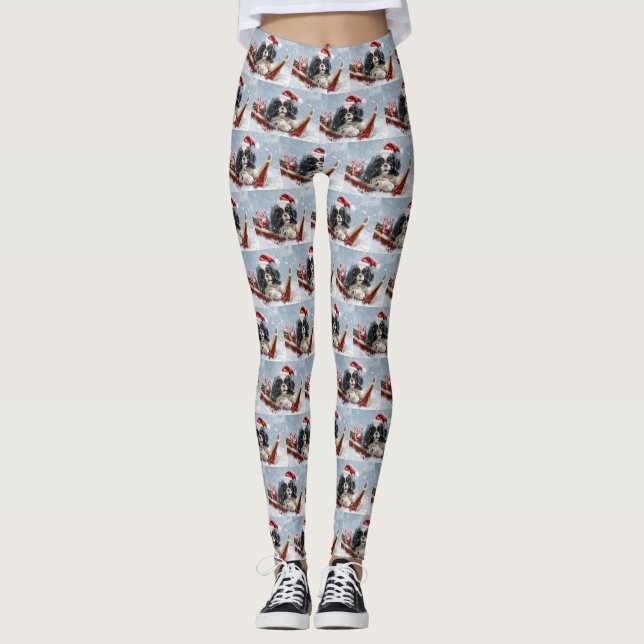 Japanese Chin Dog Christmas Festive Leggings (Front)