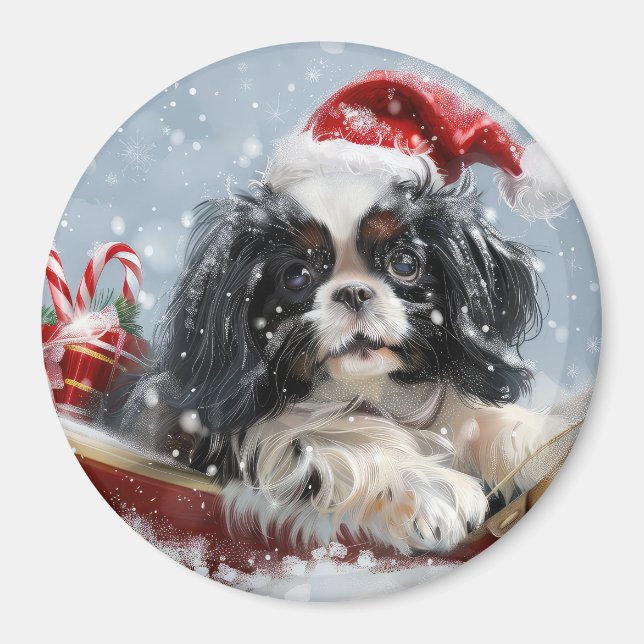 Japanese Chin Dog Christmas Festive Magnet (Front)