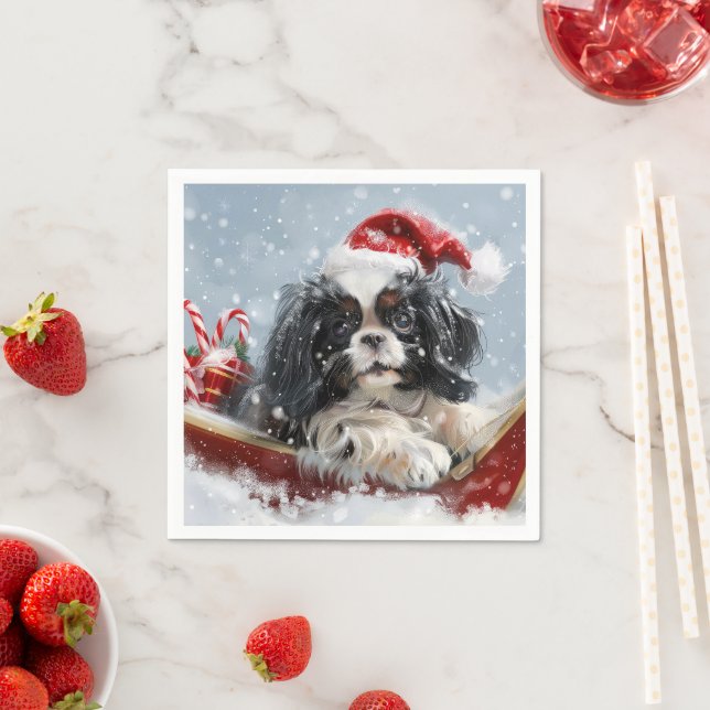 Japanese Chin Dog Christmas Festive Napkins (Insitu)