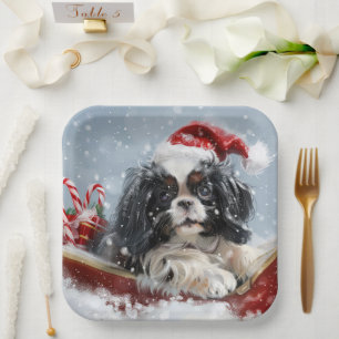 Japanese Chin Dog Christmas Festive Paper Plates