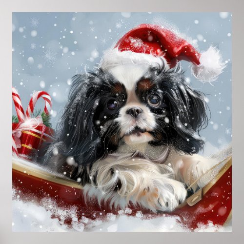 Japanese Chin Dog Christmas Festive Poster