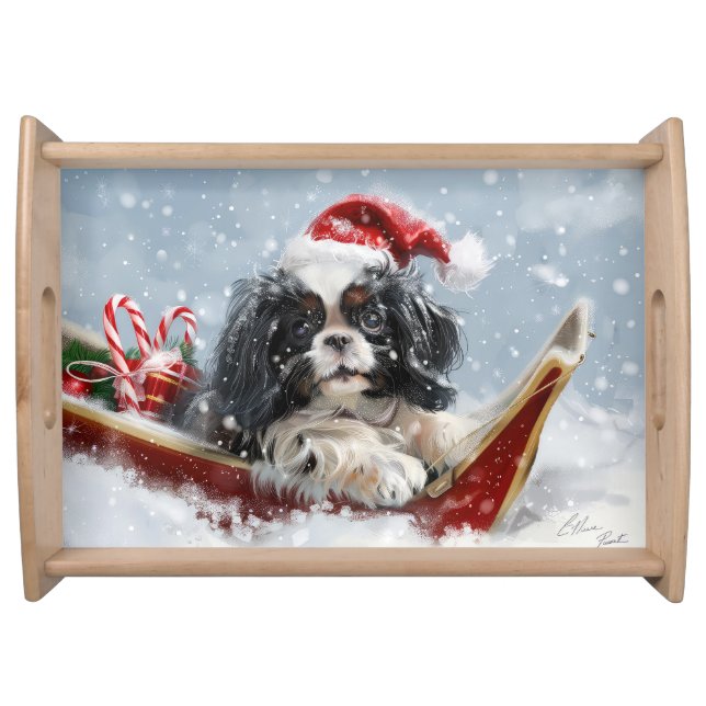 Japanese Chin Dog Christmas Festive Serving Tray (Front)