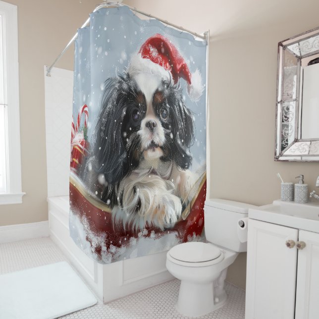 Japanese Chin Dog Christmas Festive Shower Curtain (In Situ)