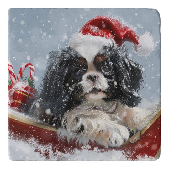 Japanese Chin Dog Christmas Festive Trivet (Front)
