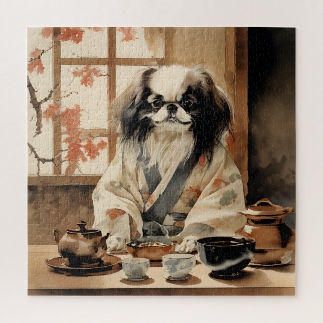 Japanese Chin Dog Hosting a Tea Ceremony  Jigsaw Puzzle (Vertical)