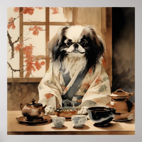 Japanese Chin Dog Hosting a Tea Ceremony  Poster