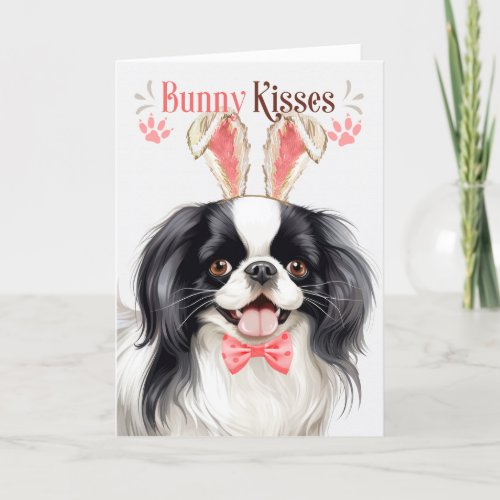 Japanese Chin Dog in Bunny Ears for Easter Holiday Card