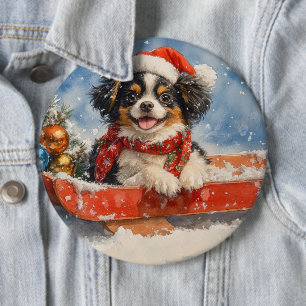 Japanese Chin Dog in Sledge Let it Snow Christmas Button