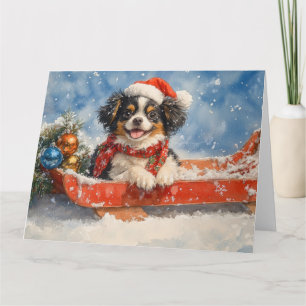 Japanese Chin Dog in Sledge Let it Snow Christmas Card