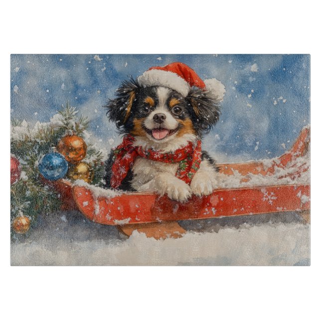 Japanese Chin Dog in Sledge Let it Snow Christmas Cutting Board (Front)