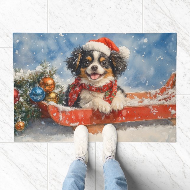 Japanese Chin Dog in Sledge Let it Snow Christmas Doormat (Indoor)