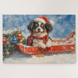 Japanese Chin Dog in Sledge Let it Snow Christmas Jigsaw Puzzle