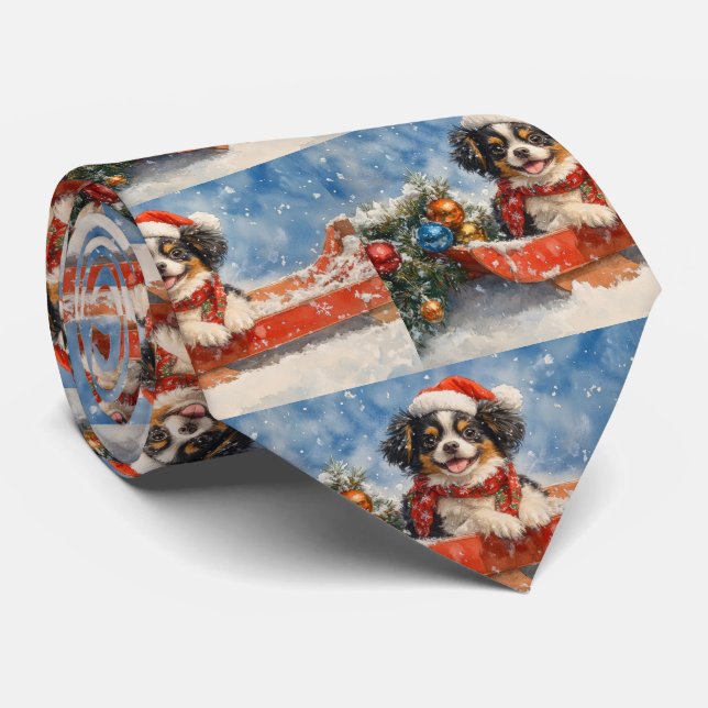 Japanese Chin Dog in Sledge Let it Snow Christmas Neck Tie (Rolled)