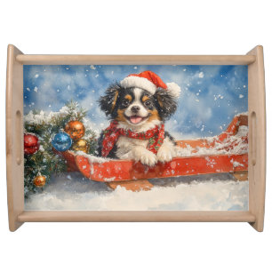 Japanese Chin Dog in Sledge Let it Snow Christmas Serving Tray