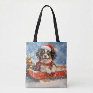 Japanese Chin Dog in Sledge Let it Snow Christmas Tote Bag