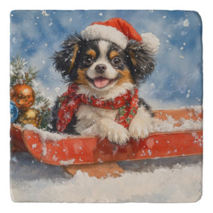 Japanese Chin Dog in Sledge Let it Snow Christmas Trivet