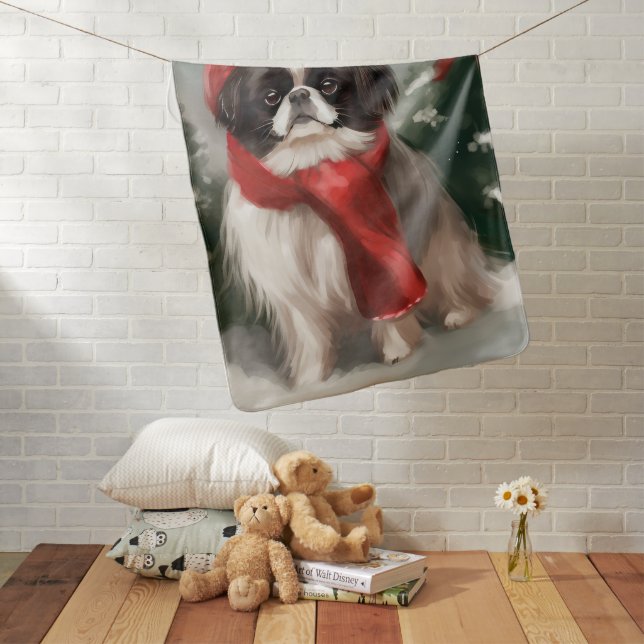 Japanese Chin Dog in Snow Christmas  Baby Blanket (In Situ)