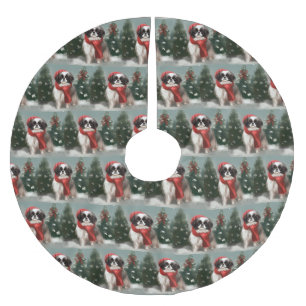 Japanese Chin Dog in Snow Christmas Brushed Polyester Tree Skirt