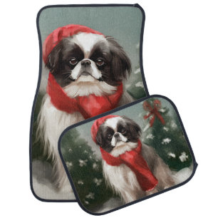 Japanese Chin Dog in Snow Christmas Car Floor Mat