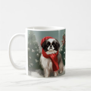 Japanese Chin Dog in Snow Christmas Coffee Mug