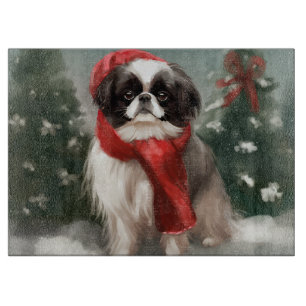 Japanese Chin Dog in Snow Christmas Cutting Board