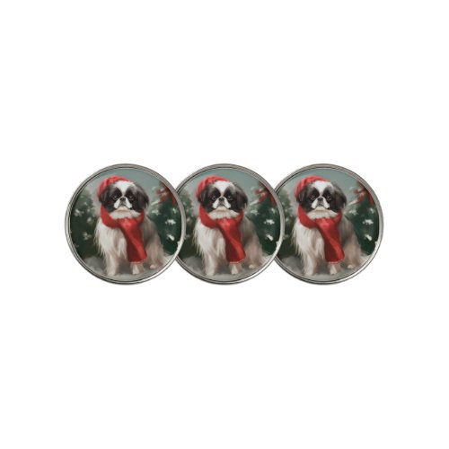 Japanese Chin Dog in Snow Christmas  Golf Ball Marker