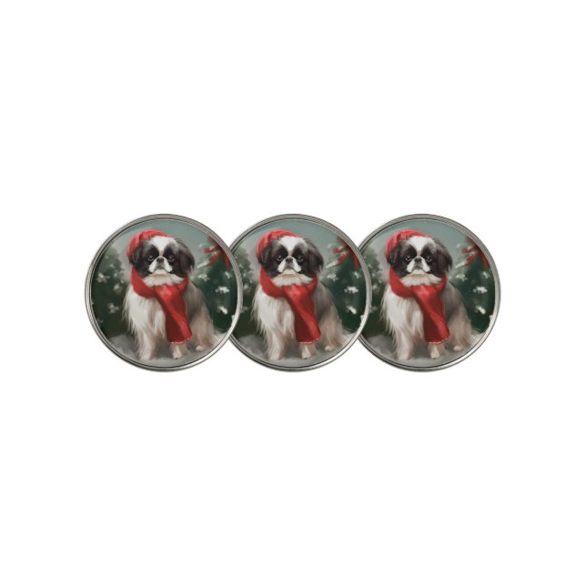 Japanese Chin Dog in Snow Christmas  Golf Ball Marker (3 Up)