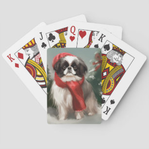 Japanese Chin Dog in Snow Christmas Poker Cards