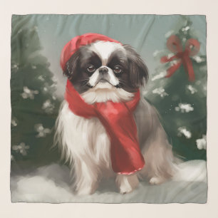 Japanese Chin Dog in Snow Christmas  Scarf