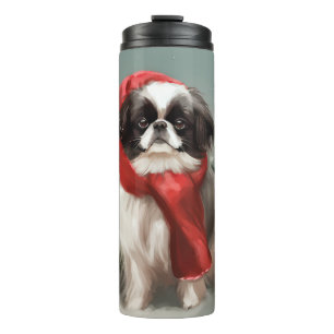 Japanese Chin Dog in Snow Christmas Thermal Tumbler