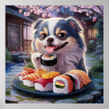 Japanese Chin Dog Puppy Eating Sushi