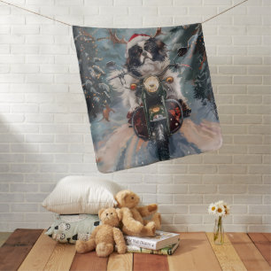 Japanese Chin Dog Riding Motorcycle Christmas Baby Blanket