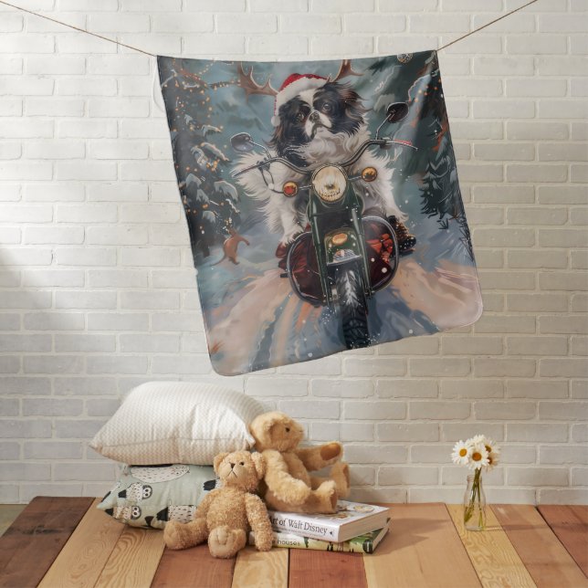 Japanese Chin Dog Riding Motorcycle Christmas Baby Blanket (In Situ)