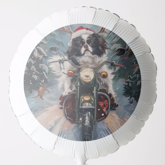 Japanese Chin Dog Riding Motorcycle Christmas Balloon (Front)