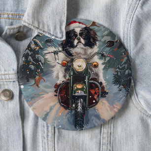 Japanese Chin Dog Riding Motorcycle Christmas Button