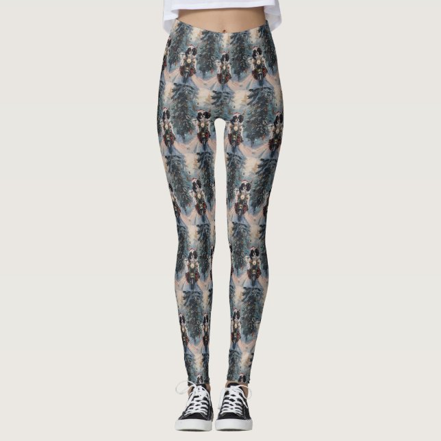Japanese Chin Dog Riding Motorcycle Christmas Leggings (Front)